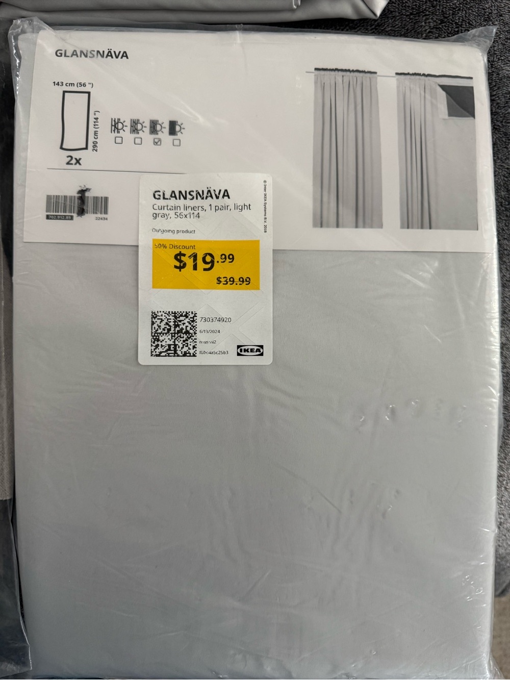 IKEA GLANSNÄVA White Curtain Panel Set - 2-Pack 114” length